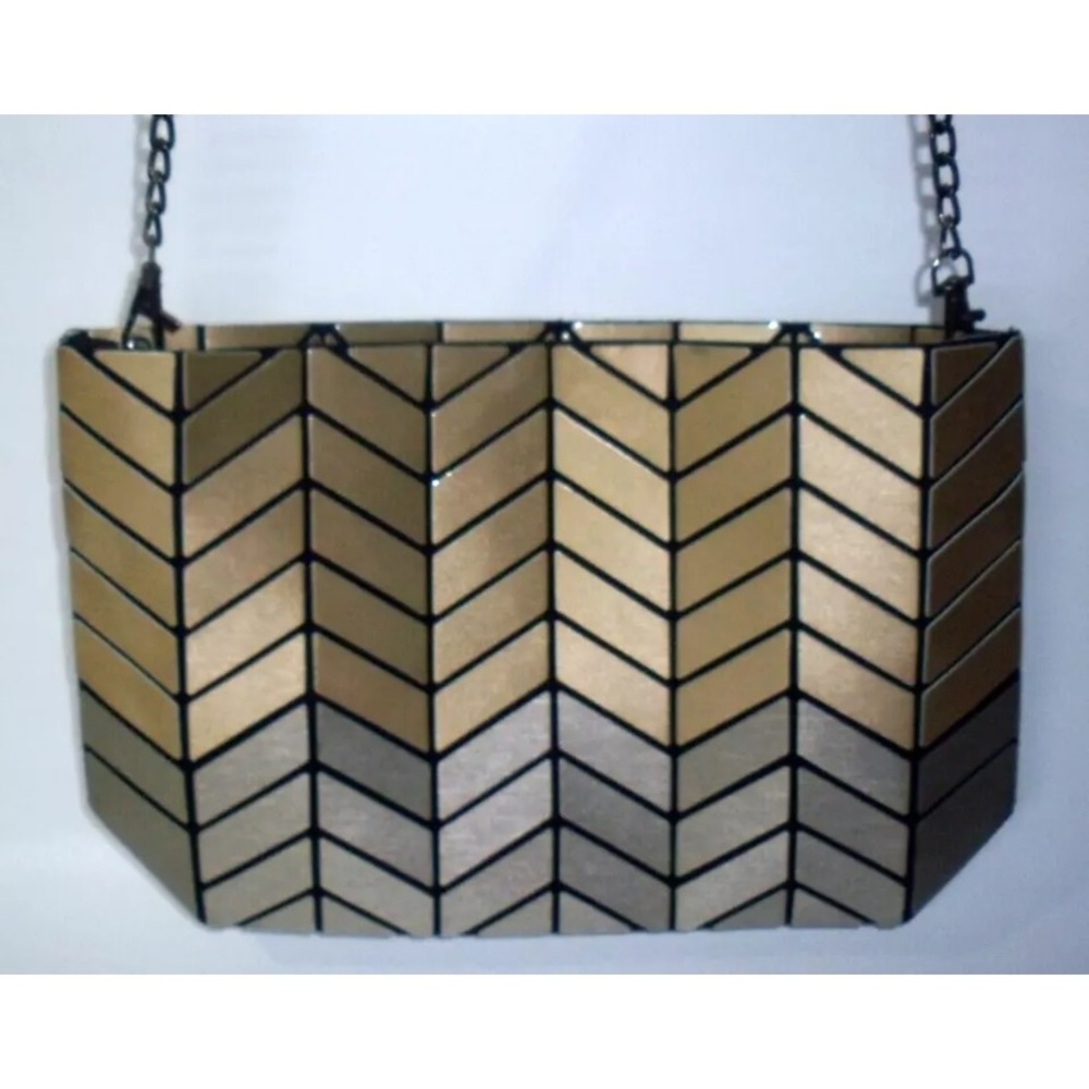 Geometric Gold and Black Shoulder Bag with Chain Strap -Expandable cross body